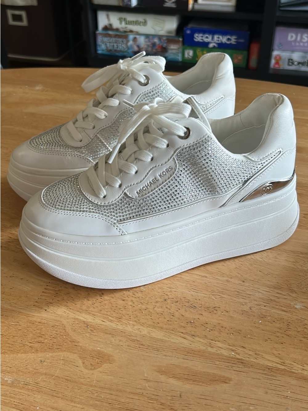 Michael Kors White Platform Lace-Up Sneakers with Metallic Accent